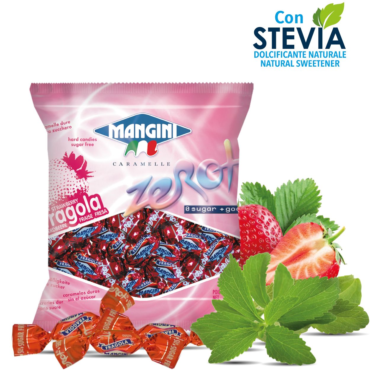 Mangini Caramelle con Stevia Fragola Zero+